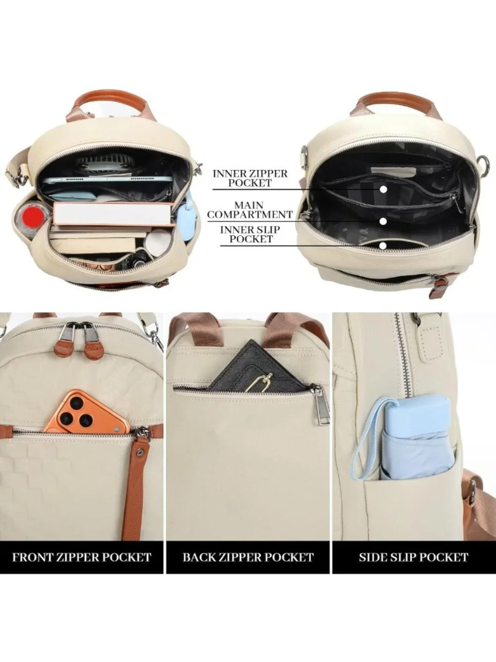 Stylish Quilted Genuine Leather Backpack Purse for Women - Multi-functional